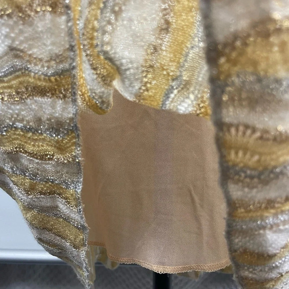 Maje White Yellow Silver Gold Knit Halter Metallic Striped Dress - Picture 3 of 8